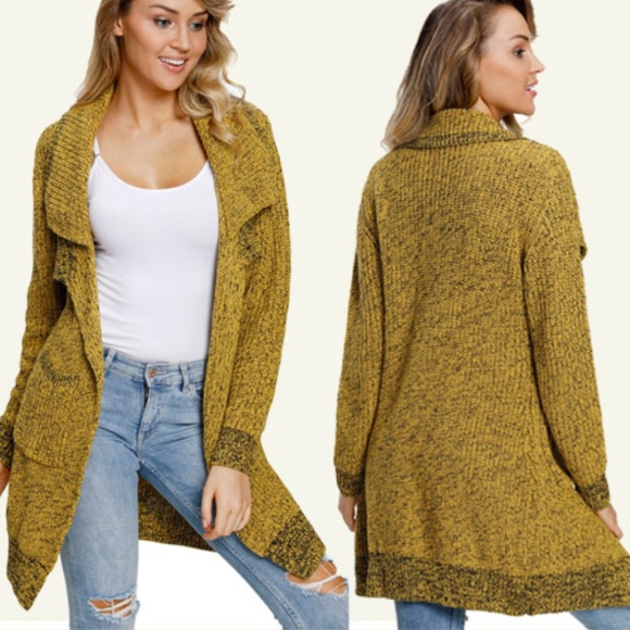 NWT Knit Mustard Lapel Duster Pocketed Cardigan - Picture 2 of 3